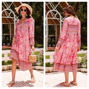Floral Pink Bohemian Maxi Dress